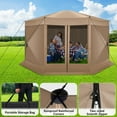 thumbnail image 4 of COBIZI Pop up Gazebo 15x15 Extra Large Screen Tent Screen House for Camping, Camping Outdoor Screened Gazebo with 7 Sidewalls, Portable Hub Tent with Carrying Bag and Ground Stakes, Khaki, 4 of 9