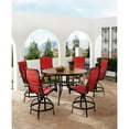 thumbnail image 4 of Hanover Monaco 7-Piece Outdoor High Dining Patio Set, 6 Counter-Height Padded Sling Swivel Chairs and 56" Round Tile Table, Brushed Bronze Finish, Rust-Resistant, All-Weather - MONDN7PCPDBR-C-RED, 4 of 9