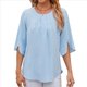 thumbnail image 1 of Blusa Informal de para Mujer, con Mangas 1/2 con Volantes, Cuello Redondo, Corte Holgado, Color Azul , Talla XL, 1 of 10