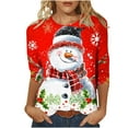thumbnail image 2 of FcBaudy Hauts pour Femmes, Blouses & Chemises à Manches Longues Col Rond, Chemises pour Femmes Mode Décontractée Imprimé de Noël Col Rond T-shirt Manches 3/4 Blouse Femme Polyester Blouse, 2 of 5