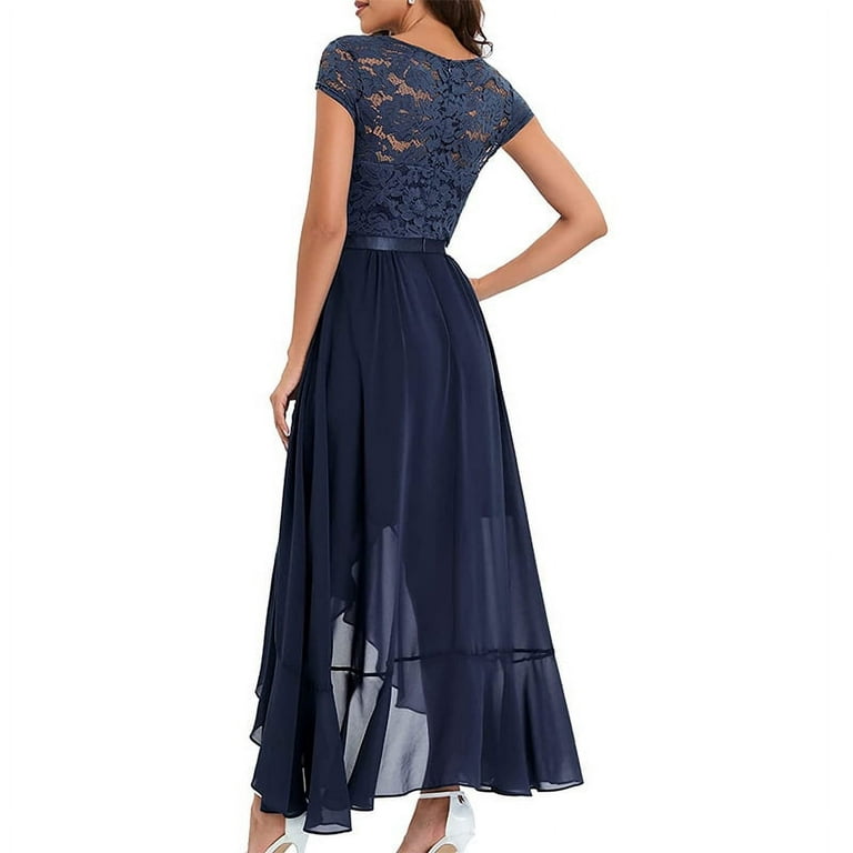 Evening Dresses Elegant for Wedding Lace Dress Chiffon Hi Lo Dress Bridesmaid Dress Vokuhila Party Dress Prom Dress Long Prom Dress Beach Dress M Navy blue Walmart