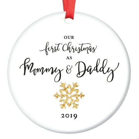2019 Mommy & Daddy Christmas Ornament New Mother & Father Gold Snowflake Ornament 1st Holiday as Parents First as Mom & Dad 3