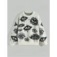 thumbnail image 2 of Women'S Oversized Eye Print Knit Crewneck Fall Pullover Sweaters White L, 2 of 4