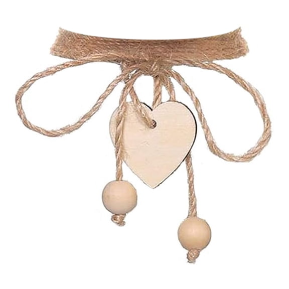 OIUR Vase Love Heart Decoration Rope Handmade Wood Bead Jute Rope with Love Heart Sign Crafts Gift Wrapping Packing Decorative Rope