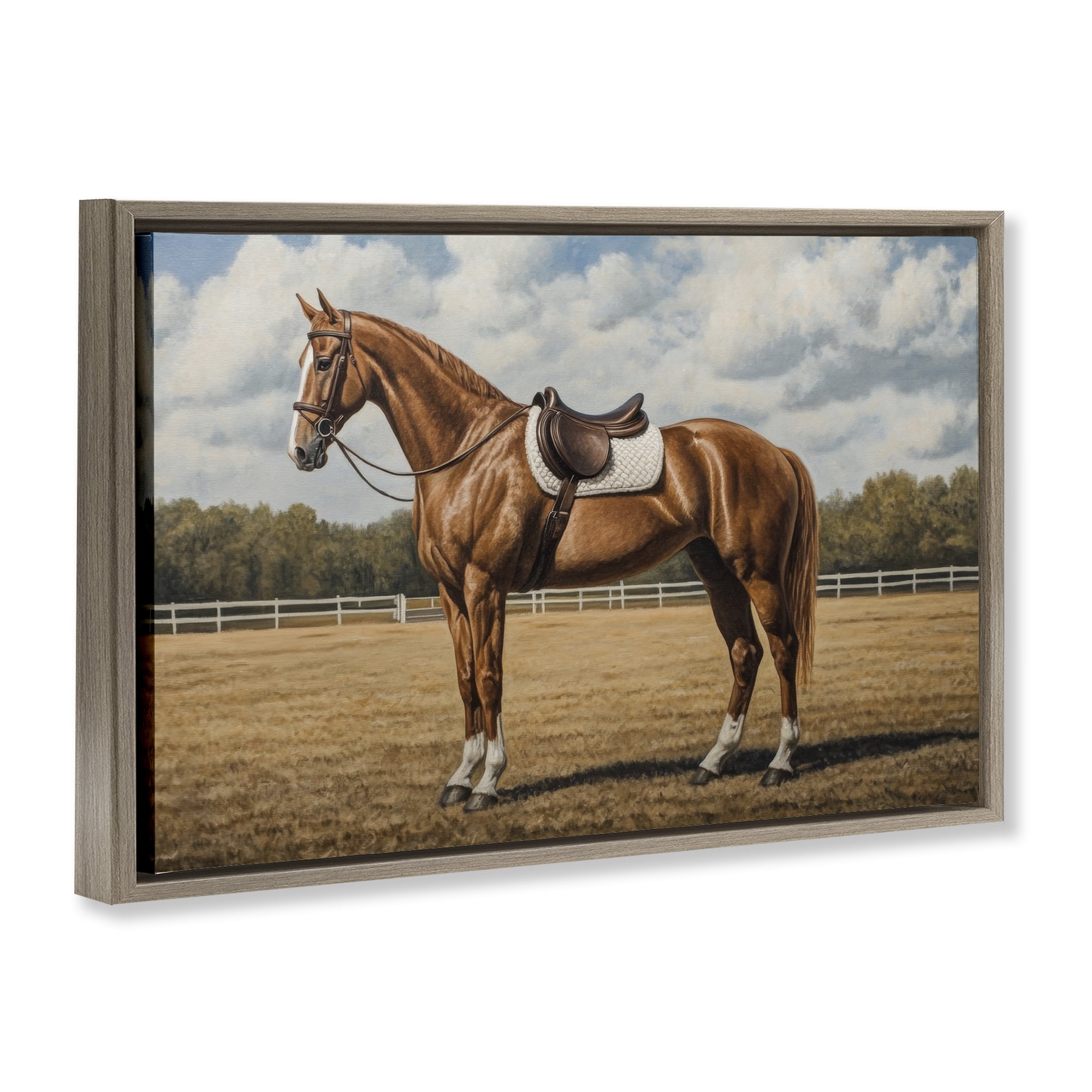 Stupell Industries Saddled Up Chestnut Horse Brown Framed Floater Canvas Wall Art, design by Petal Prints Design