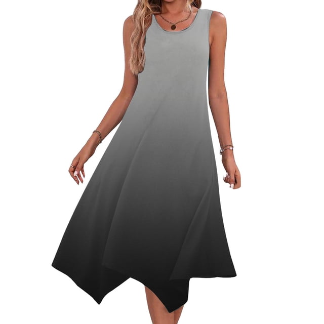 JMKQLZ Womens Dresses Sleeveless Round Neck Drawstring Casual Ruffle A-Line Mini Dress