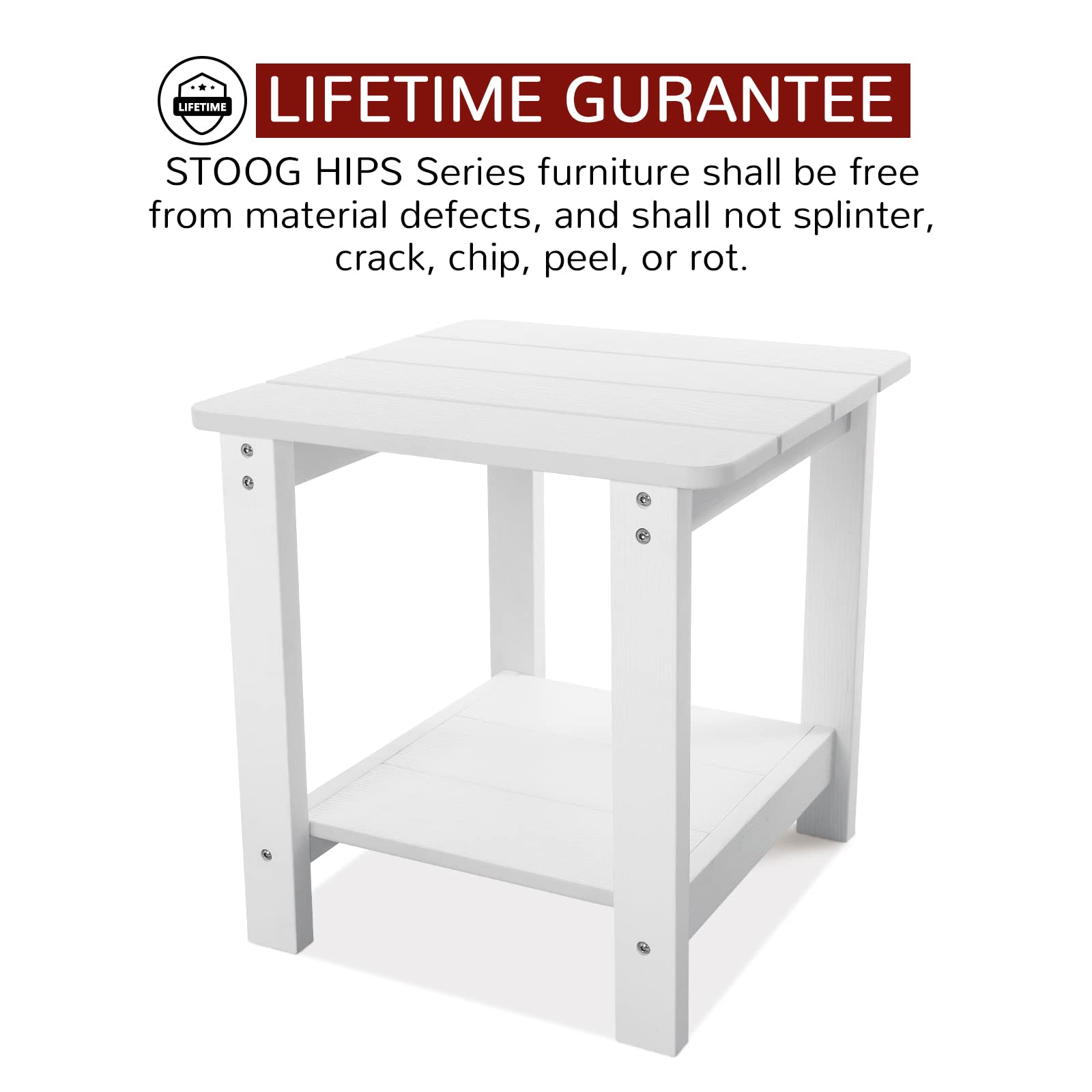 Outdoor Side Table, Weather Resistant 2-Tier Side Table, Hips Plastic End Table, Adirondack Side Table, Rocker Side Table for Backyard, Patio, Pool, Deck and Garden, White, 17 x 17x 17.5 inches - image 4 of 7