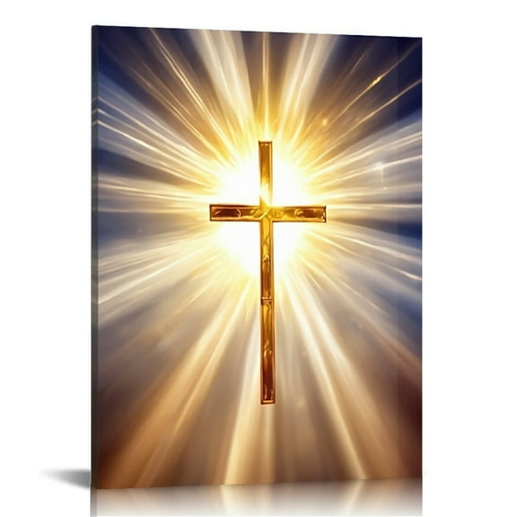 Gold Cross wall art decor Christian wall art, Cross Canvas Wall Art Print ,Christian Decorations Religious Christian Gifts for Church Prayer Room Living Room Home Decor Gift Wooden Framed