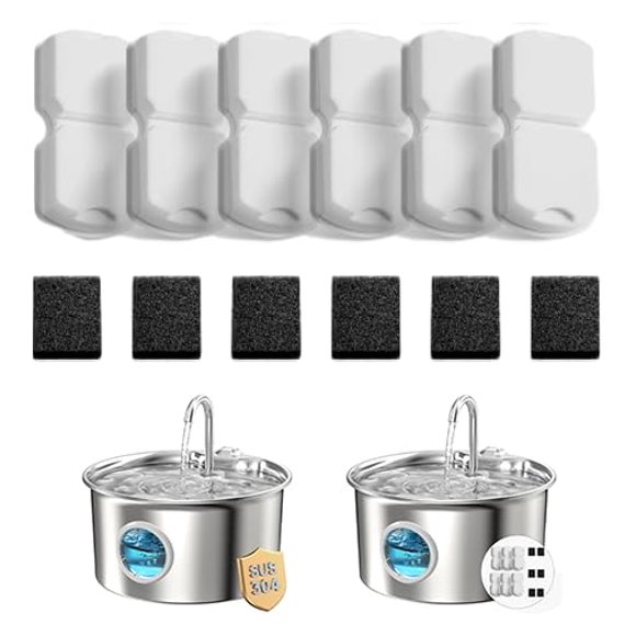 Filtros para fuente de agua para gatos ATMZIQXR, paquete de 12, set de carbón y esponja