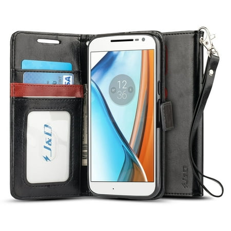 Moto G4/G4 Plus Case, J&D [Wallet Stand] [Slim Fit] Heavy Duty Protective Shock Resistant Flip Cover Wallet Case for Motorola Moto G4, Moto G4 Plus –