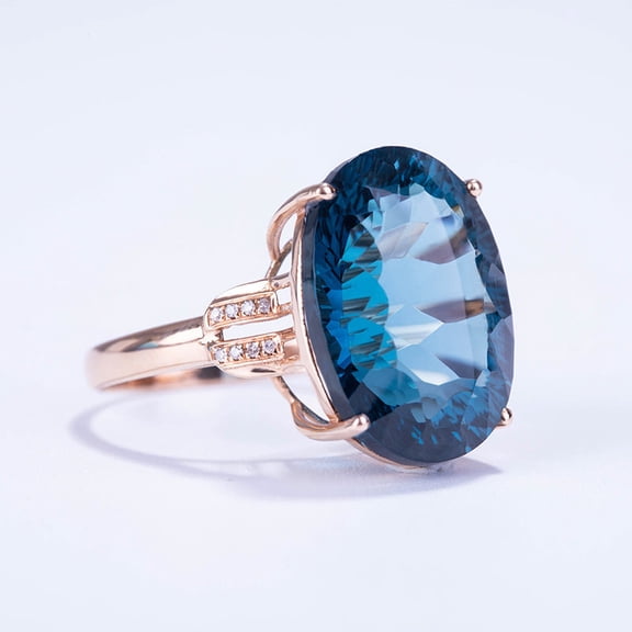 Peacock Sapphire Ring Color Blue Stone Rose Gold Plated Copper Geometric Design Jewelry For Women Anniversary Gift