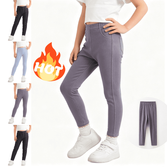 LUGOGNE Girls Jeggings Kids Elastic Waist Slim Fit Yoga Pants Soft Comfortable Casual Everyday School Bottoms