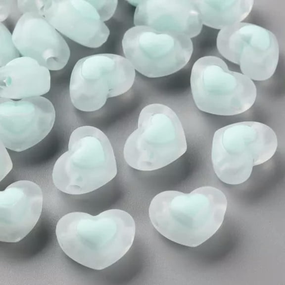 GKNET 50pcs Heart Acrylic Beads Frosted Bead in Bead 13x17x9.5mm Loose Pony Spacers-Light Blue