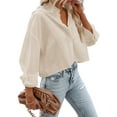 thumbnail image 4 of Sherrylily Womens Button Down Cropped Crop Tops Lapel Shirt with Chest Pocket, 4 of 5