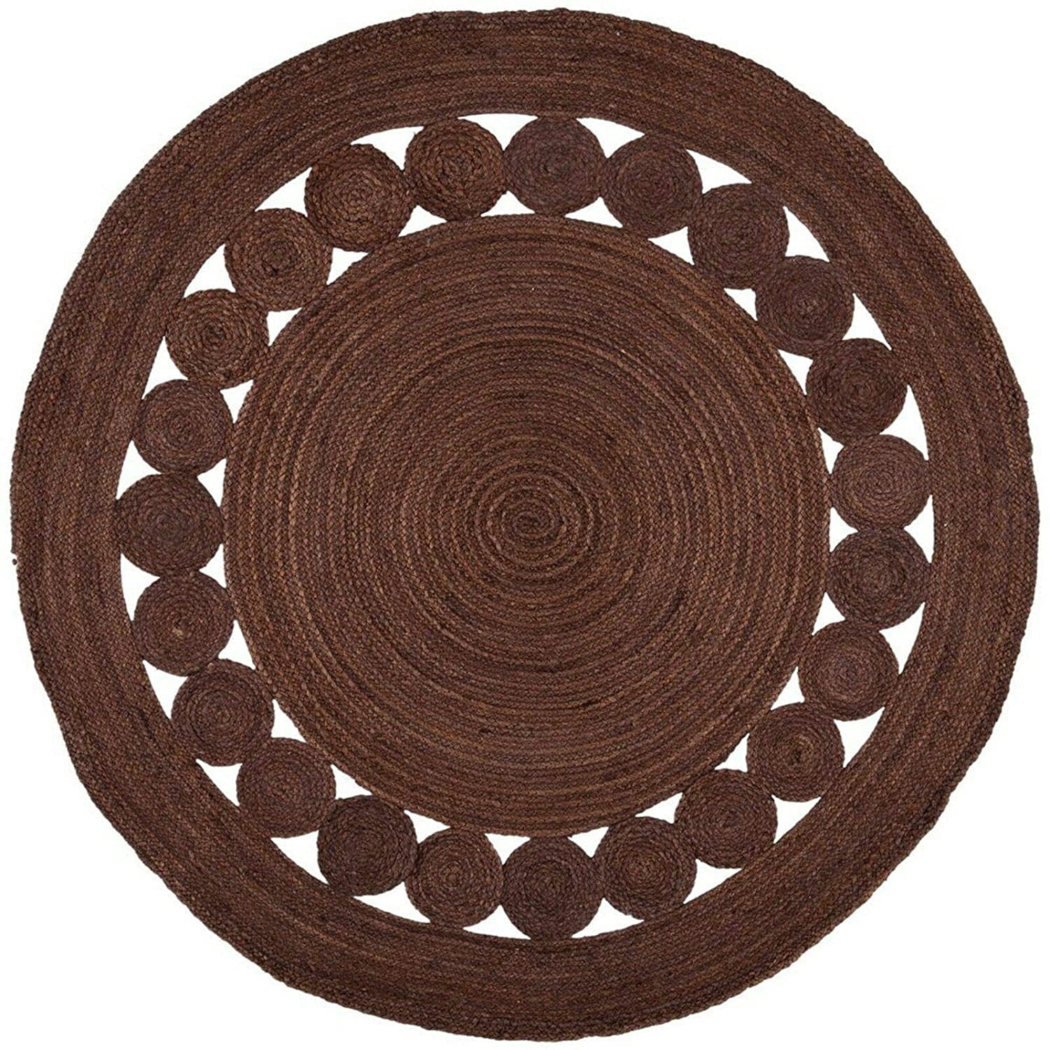 Avgari Creation Hand Woven, Oriental Jute Round Area Rug, Brown 3x3" Living Room , Indoor, Garden Carpet Rug Doormat