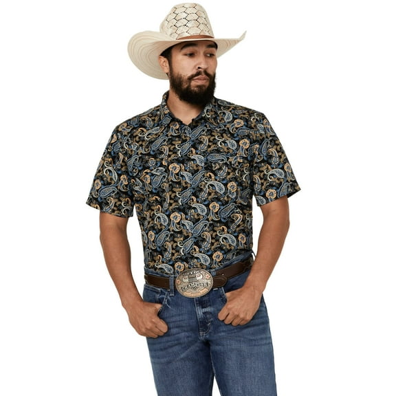 Cody James Men's 18 Carat Paisley Print Short Sleeve Snap Western Shirt - CJSP24W60-NVY