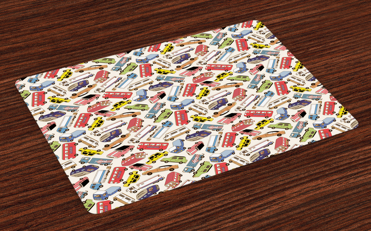 Cars Placemats Set of 4 Transport and Logistics Theme with Lorry Cargo