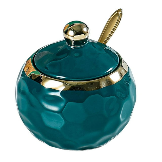 CUITING Ceramic Sugar Bowl Container with Lid and Spoon Spice Seasoning Box Ceramic Condiment Pot Condiment Jar for Counter Orange