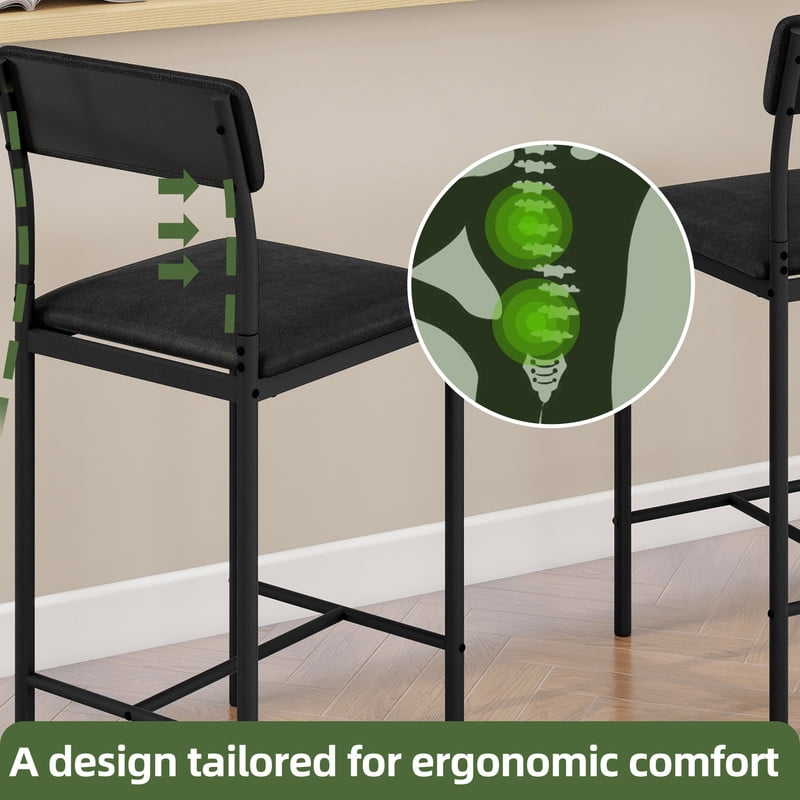 Uforic Bar Stools Set of 2, Counter Height Bar Stools , PU Upholstered Breakfast Bar Stools Kitchen Barstools, Dining Room Chairs Bar Chairs with Back for Kitchen Island, Apartment, Black