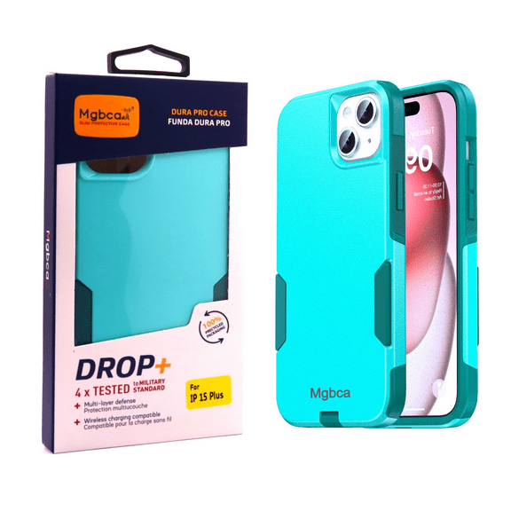 Mgbca Slim Protective Dura Pro Case for iPhone 15 Plus, Rugged, Shock-absorbing, 6-ft Military Drop Protection, 2-Layered Cover ( Green )