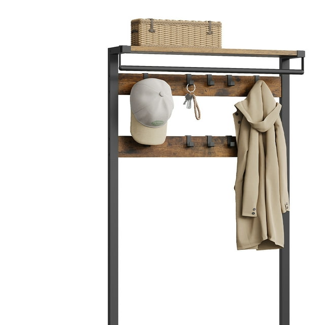 VASAGLE Hall Tree with Bench and Shoe Storage, Entryway Coat Rack with Shoe Bench, 2 Fabric Drawers, 10 Hooks, 11.8 x 31.7 x 71.5 Inches, Vintage Brown and Ink Black