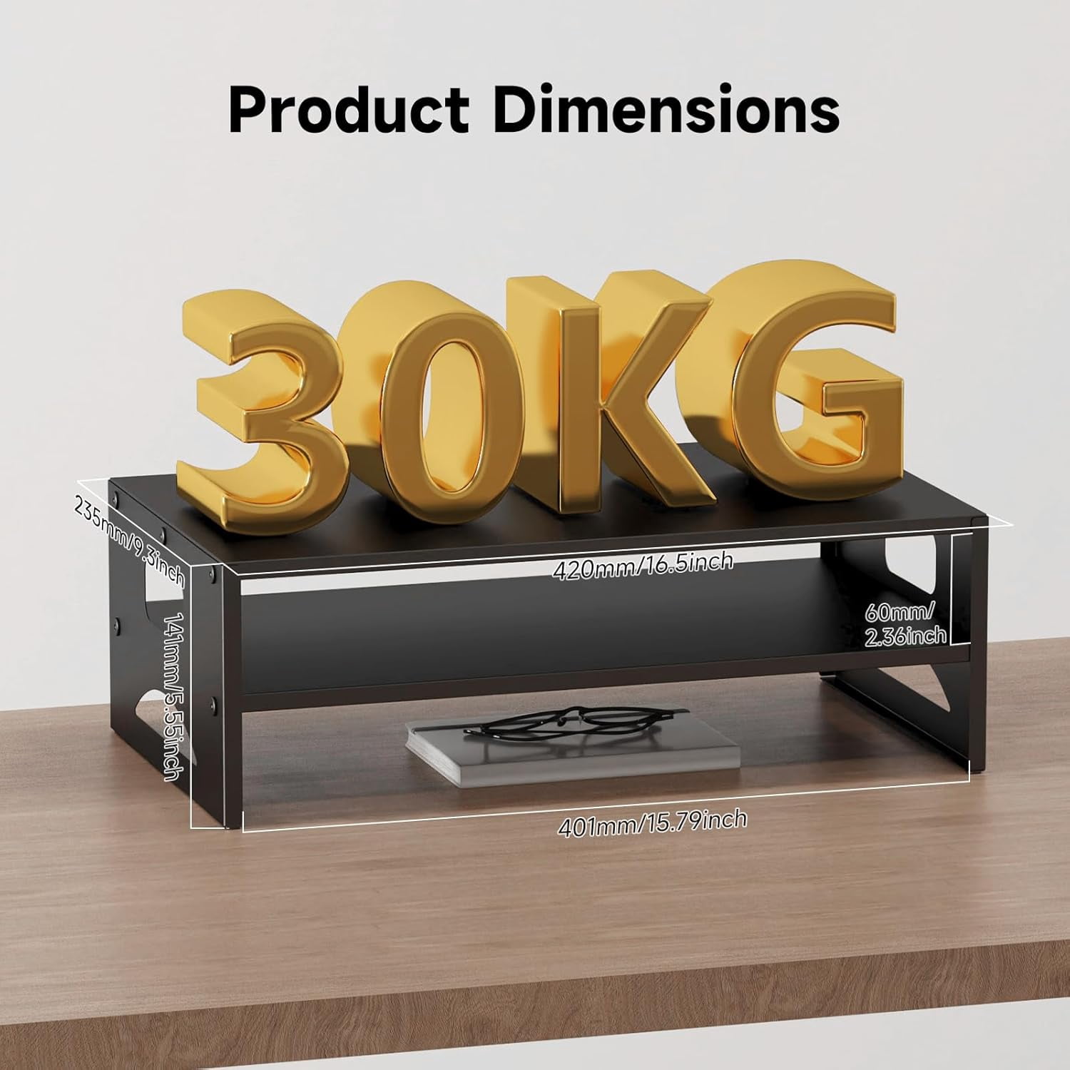 Monitor Stand Riser, Desktop Stand, Computer Stand, Ergonomic Design, Two-Level Design, Desktop Organization, Keyboard Smartphone Storage, Printer Stand, Display Stand, 16.5 x 9.3 x 5.6