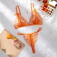 thumbnail image 2 of JSGEK Women Furry Trim Lace Bra and Thong Set Sheer Mesh Underwire Support Lingerie for Intimate Nightwear Orange L, 2 of 7
