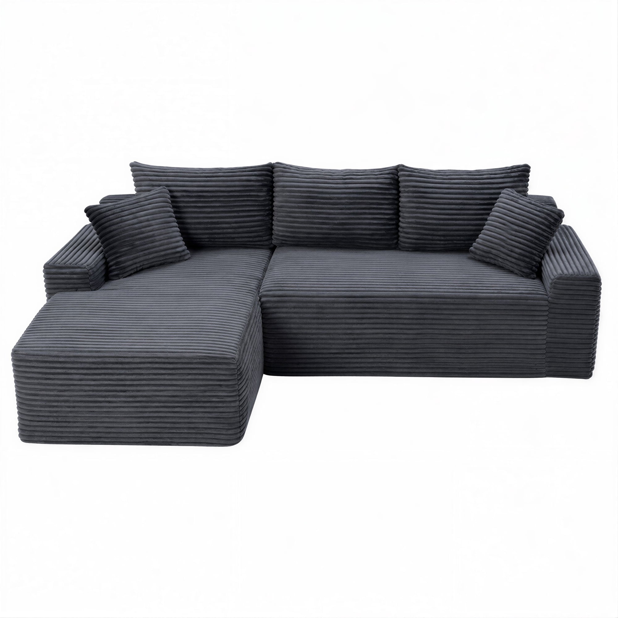 Aukfa 96" Cloud Sectional Couch, Modular L Shaped Boneless Sofa with Left Facing Chaise&2 Storage Pockets, Dark Gray