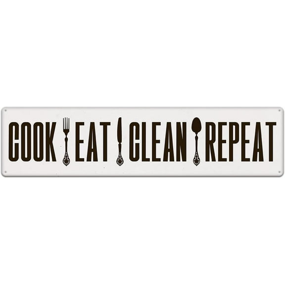 Cook Eat Clean Repeat Vintage Metal Tin Sign for Home Kitchen Farmhouse Bakery Dinning Room Bar Wall Decor Funny Inspirational Poster Wall Art Retro Aluminum Sign 4"x16"