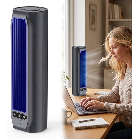 Summer Cooling Ace Portable Air conditioner, Mini Cooling Fan with 3 Speeds & LED Touch Screen, USB Rechargeable Tower Fan for Bedroom Office Home Kitchen(Grey)