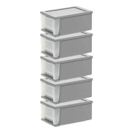 IRIS USA, 7 Qt Small Plastic Drawers, Under Bed Storage Bins, Stackable, Modular 5Pk