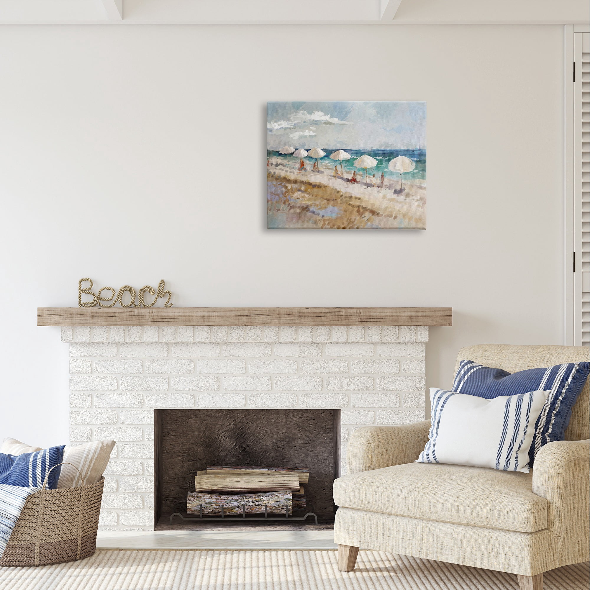 Stupell Industries Abstract People Beach Umbrellas Landscape Painting Gallery Wrapped Canvas Art Print Wall Art, 30 x 24