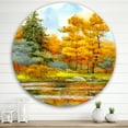 thumbnail image 2 of Designart 'Autumn Forest By The Lake Side I' Lake House Circle Metal Wall Art 36x36 - Disc of 36, 2 of 5