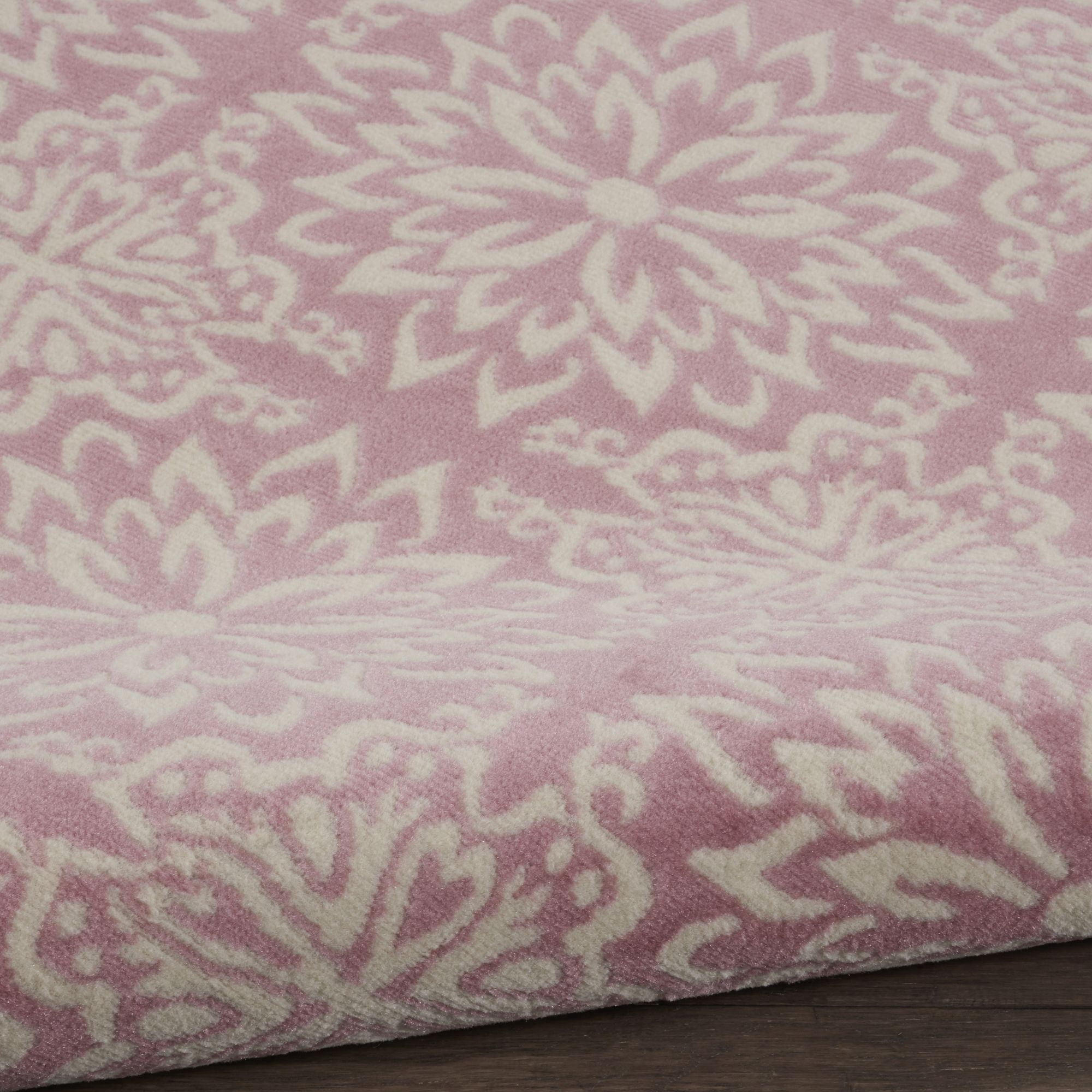Nourison Jubilant Geometric Floral Ivory/Pink 5'3" x ROUND Area Rug, (5' Round)