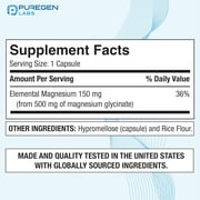 Puregen Labs High Potency Magnesium Glycinate Chelated for Superior Absorption - 120 Veggie Caps - 3 Pack