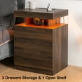 thumbnail image 5 of Hommpa  Nightstand with Wireless Charging Station and LED Lights, Modern End Side Table with 3 Drawer for Bedroom Living Room,Dark Walnut., 5 of 6