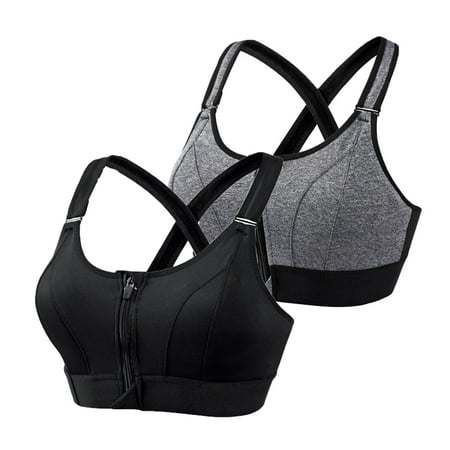 

Xmarks 2 Pack Women s High Impact Sports Bra Zip Front Full-Support Wirefree Bras 40/90BCD 42/95ABC