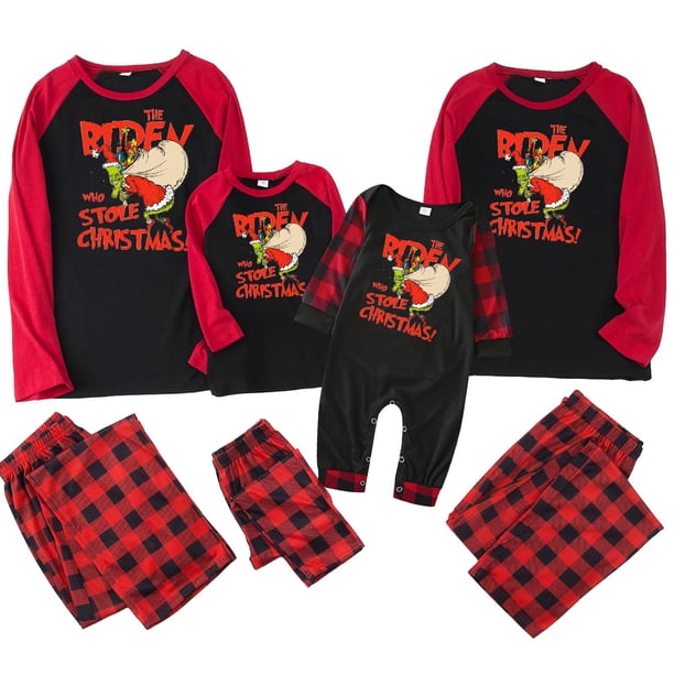 Conjuntos de pijamas navideños familiares a juego Grinch 2024, pijama de Grinch con parte superior y pantalones de pijama a cuadros, pijama de Grinch para niños y adultos para la familia, 9 Meses