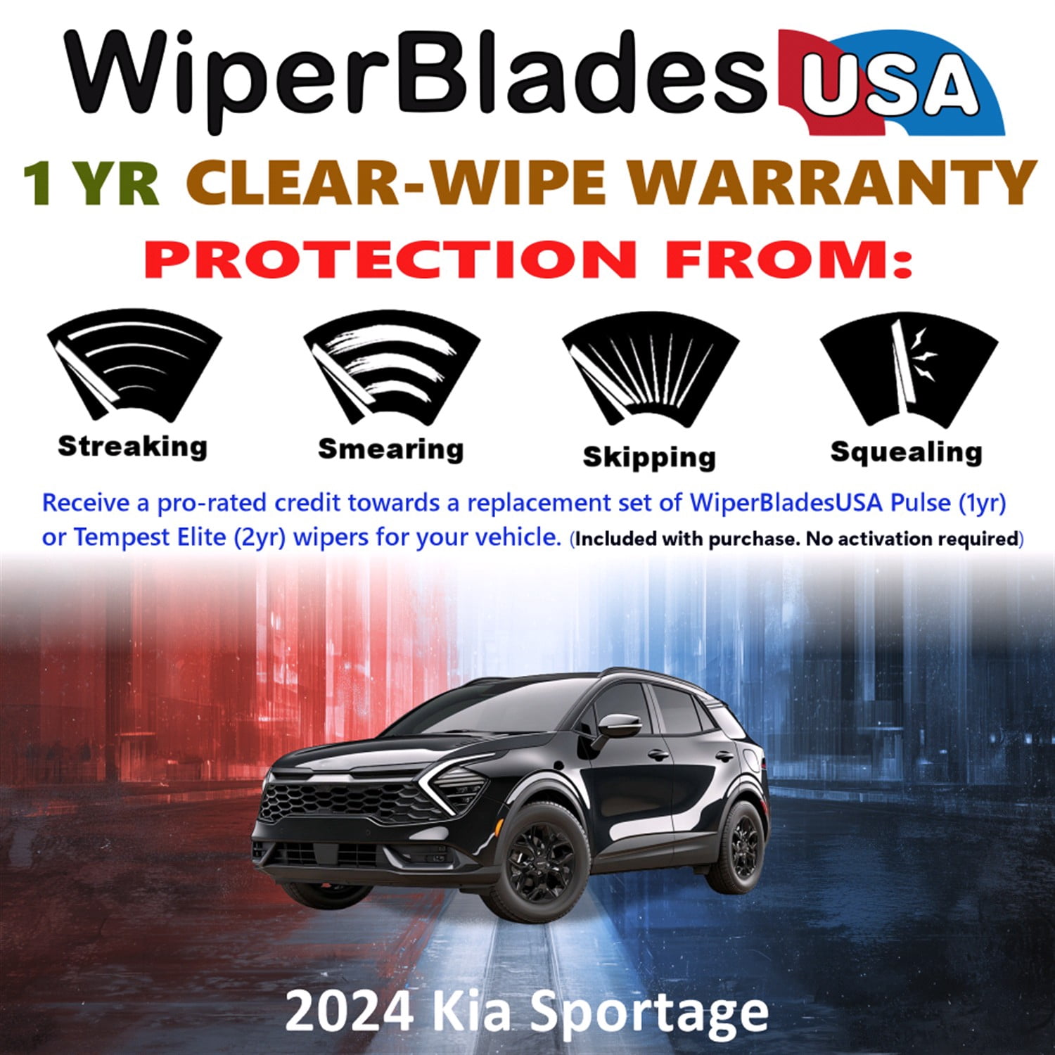 2024 Kia Sportage Beam Wiper Blades Wipers w/1yr Warranty (Set of 2) (WiperBladesUSA)