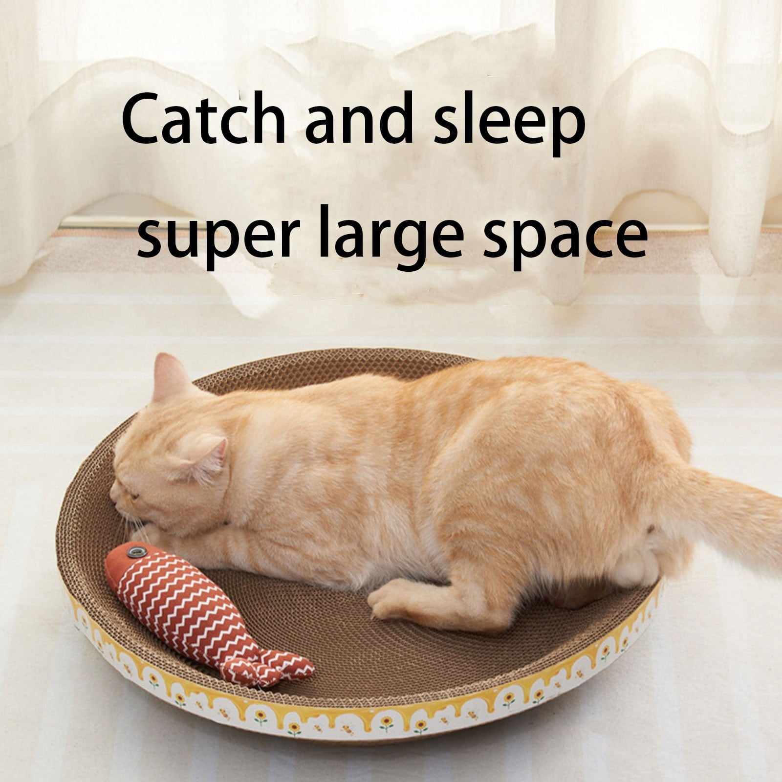 Fzsteel Cat Scratching Post And Bed With High-Density Corrugated Cardboard, Non-Shedding Durable Design, 30x30x8cm Oval Shape Protects Furniture