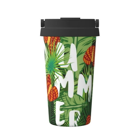 

KLL Palm Leaves And Tropical Flowers Pattern Stainless Steel Vacuum Insulated Tumbler - Carry Insulated Coffee Mug - Reusable Insulated Cold Brew Iced Coffee Cup Thermos