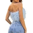 thumbnail image 4 of Luiryar Women Sleeveless Feather Furry Tube Top Spaghetti Strap/Strapless Crop Tube Top with Fur for Party Club Streetwear, 4 of 5