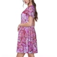 thumbnail image 2 of Lsque Pink Roses Print Women's Casual Dress T-Shirt Summer Short Sleeve Scoop Neck Swing Dresses, 2 of 6
