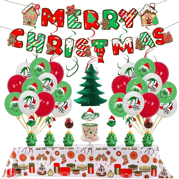 Kit de globos navideños Merry, 38 unidades, látex, con pancarta y mantel