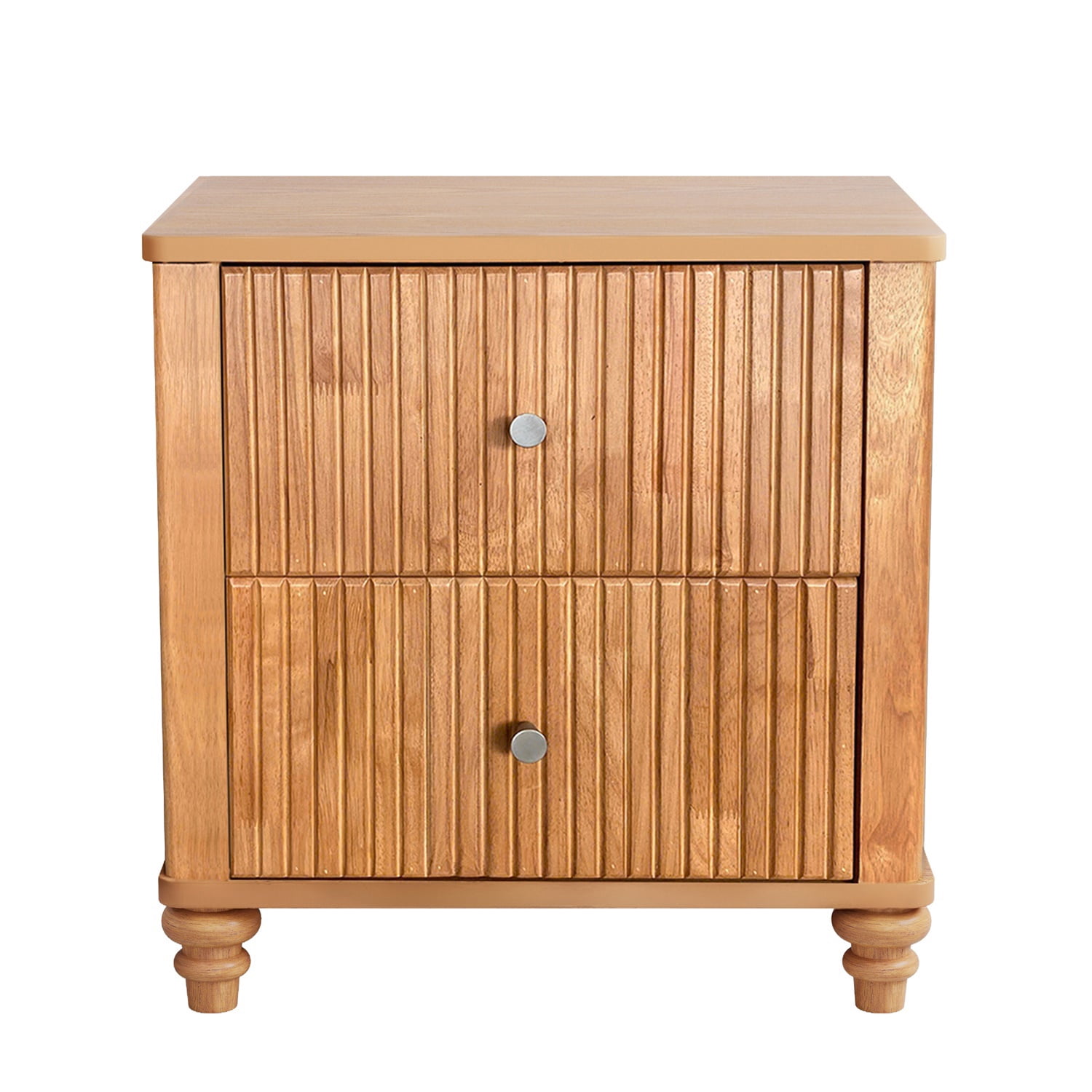 Hommoo Mid Century Modern Wooden Fluted Nightstand, 21.65" Wide Bedside End Table Side Table with 3 Drawers and Metal Handle, for Bedroom, Living Room, Closet, Natural