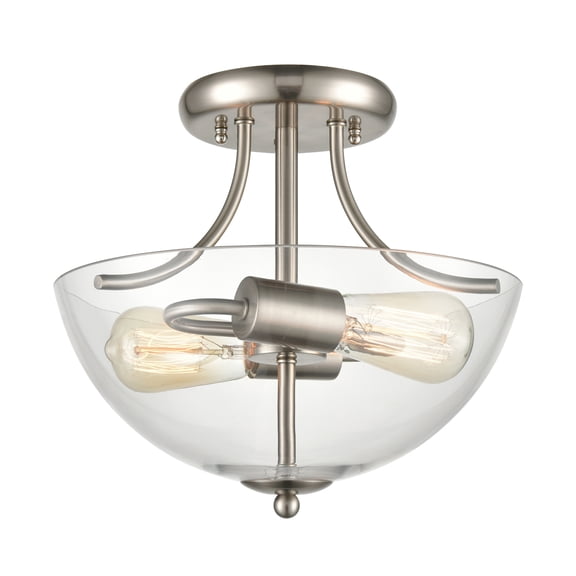 Atlas Lighting and Home 2-Light Semi Flush Mount Ceiling Light Fixture - 15" - Brushed Nickel Finish