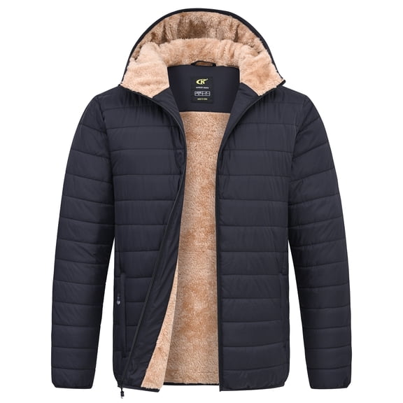 Weilanxin Men's Puffer Jacket Hooded Sherpa Lined Water Resistant Windproof Insulated Jacket Warm Winter Puffy Coat