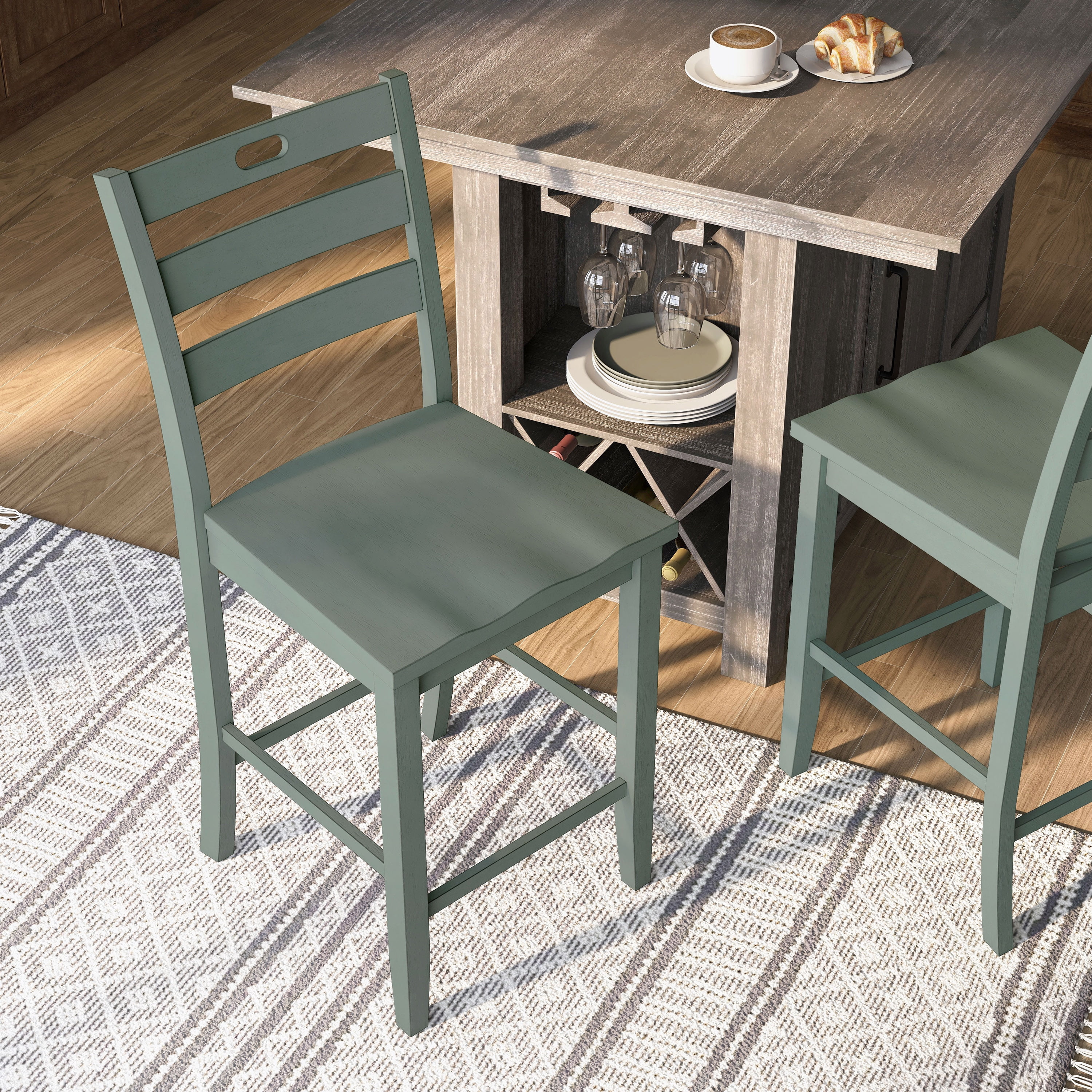 Furniture of America Moira Ladder Back Wood Antique Green Counter Height Chairs (Set of 2)