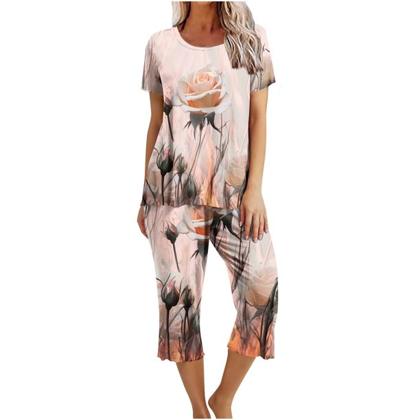 Conjunto de Verano para las Mujeres Impreso Cuello Redondo sin Mangas Y Pantalones, Casual Dos Piezas para las Mujeres