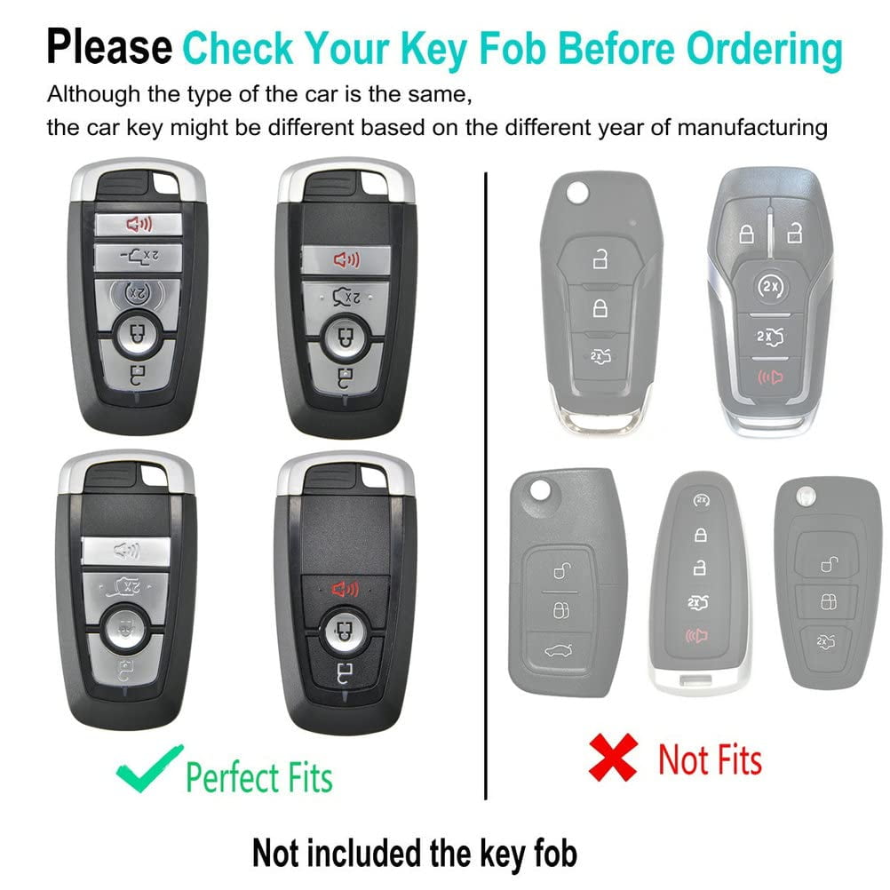 for Ford Key Fob Cover with Keychain, Leather Keyless Entry Car Smart Key Case Protector Holder Compatible with 2017-2024 Bronco Escape Mustang Explorer F150 F250 F350 Fusion Edge